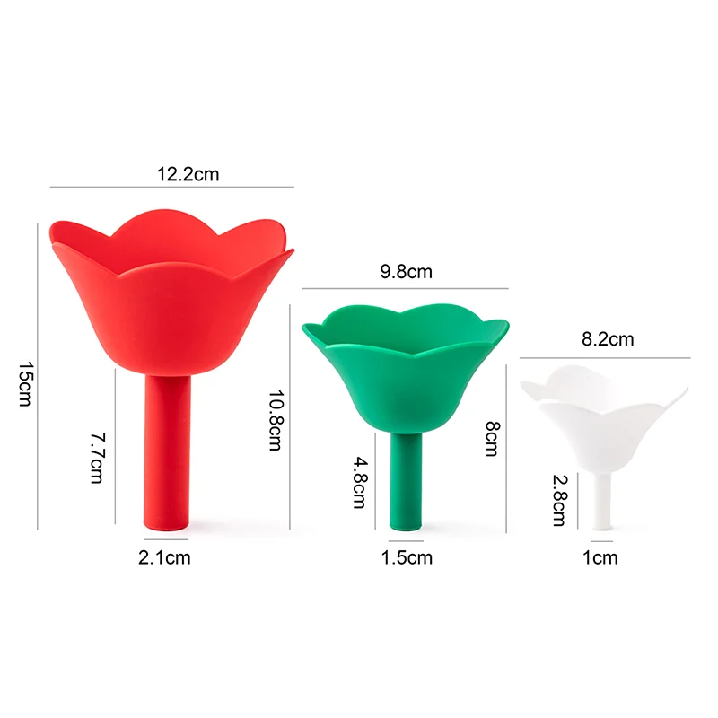 3Pcs Creative Flower Shape Silicone Kitchen Funnel 3pcs Set Oil Liquid Pouring Dispenser Portable Cooking Baking Tools Non Drip