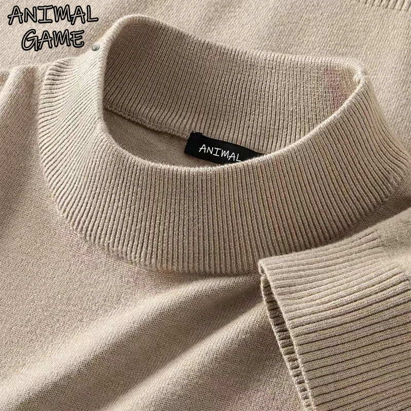 Animal Game Mens Mock Neck Casual Woolen Sweater Half Turtleneck Pullovers Sweaters  Knitwear Men's Cold Blouse Outdoor Coats