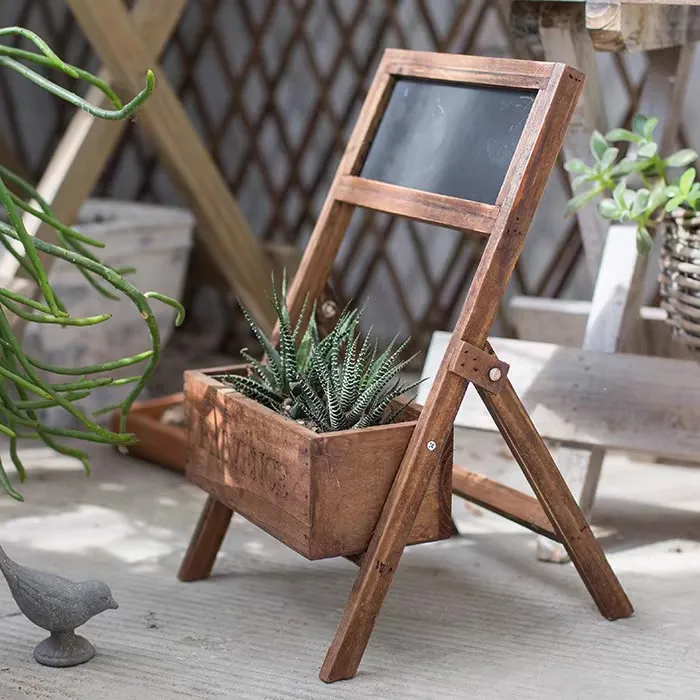 

bay window solid wood retro succulent flower pot rectangular personalized creative desktop blackboard flower stand