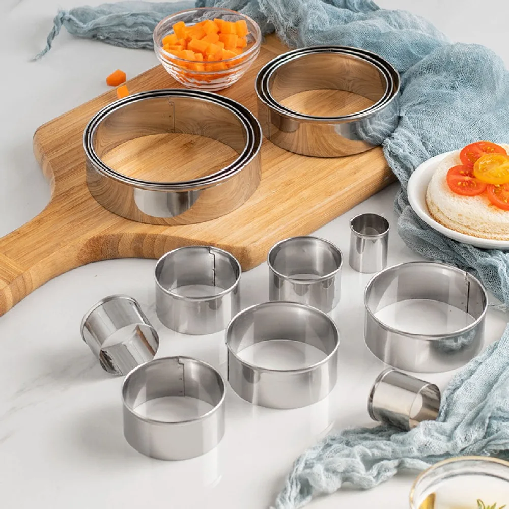 14pcs Stainless Steel Cake Ring Mold Forming Rings Round Shape Round Cake Cutter Cutting Function Bread Cutter Mold Cake Baking