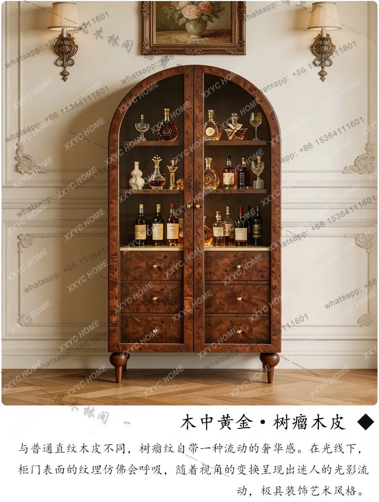 vintage solid wood arched wine cooler villa living room glass door against the wall multifunctional sideboard