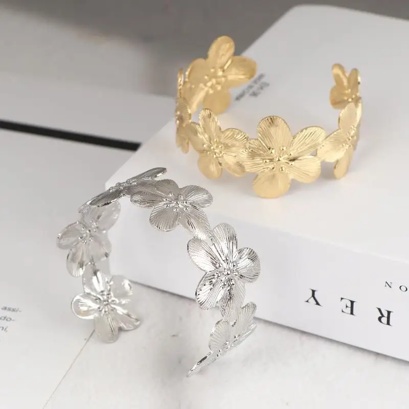 شخصية جديدة واسعة زهرة سوار افتتاح هندسية قابل للتعديل معصمه اليد مجوهرات هدية #5