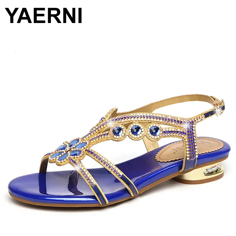 All-Match Rhinestone Sandals Summer Anti-Skid Bohemian Woman Shoe Clear Heels Large Size Suit Female