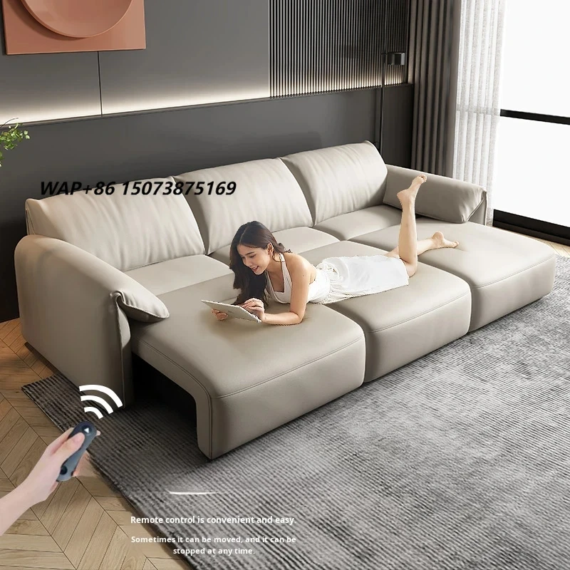 Power Motion Electric Automatic Retractable Top Grain Leather Sofa Bed Lshaped Italian Elephant Ear Sectional Recliner Luxury