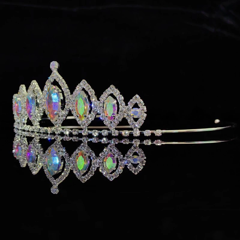 Silver Color Jewelry Crown Headband Bridal Weddings Hair Accessories Green Glass Crowns Tiaras Girls Birthday Fashion Jewelry