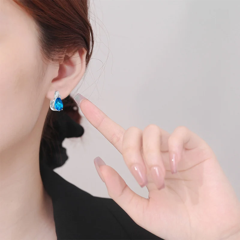 Shiny Multiple Colors Crystal Water Droplet Earrings Light Luxury Temperament 925 Silver Ear Buckle Fashion Jewelry for Women image 2