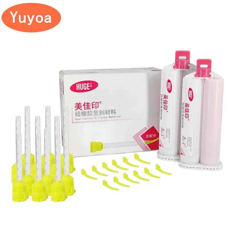 1set Dental Silicone Impression Material 2x50ML with Mixing Tips Artificial Gums Silicone Rubber Soft Type Oral Mechanic Materia