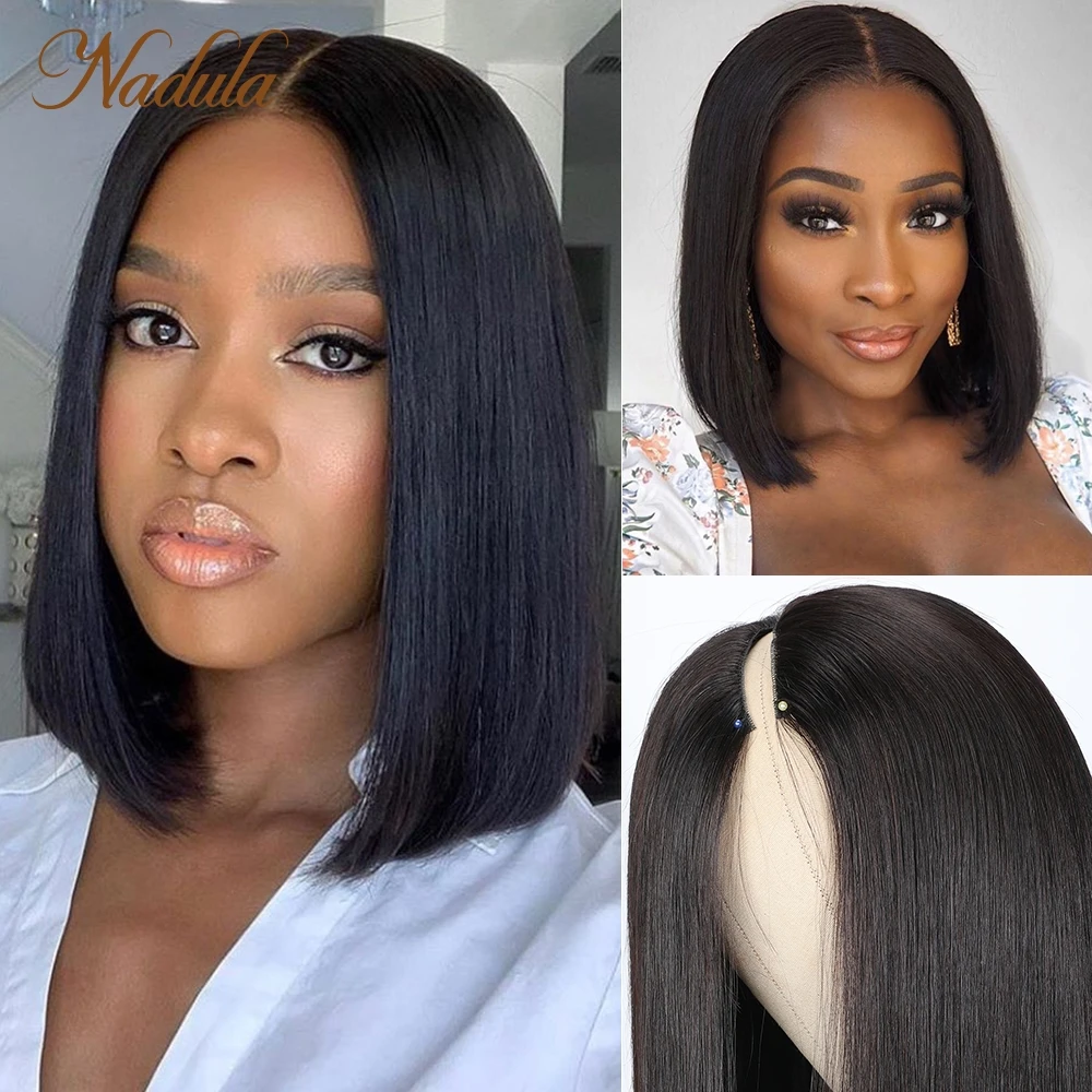 Nadula Hair Straight Bob V Part Wig Human Hair U Part Upgrade Wigs Short Bob Human Hair Wig Natural Hairline No Sew in