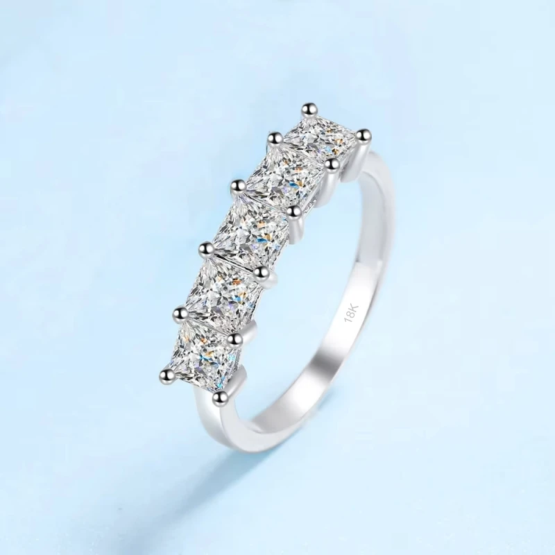 Women Engagement 18K White Gold Wedding Band 5pcs Moissanite Diamond 2CT Wife Birthday Gift PT950 Platinum Girl Valentine's Day