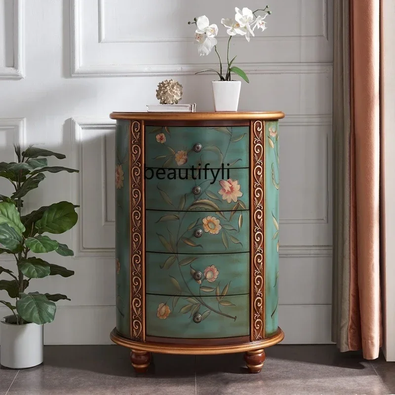 Hallway Chest of Drawers Solid Wood American Oval Clothes Closet Decorative Storage Cabinet Vintage Painted Complete Set image 4