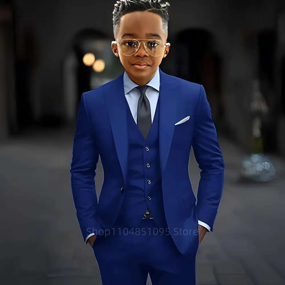 Children Royal Blue Photograph Suit Flower Boy Wedding Dress Kids Tuxedo Evening Party Wear Teenager Graduation Birthday Costume
