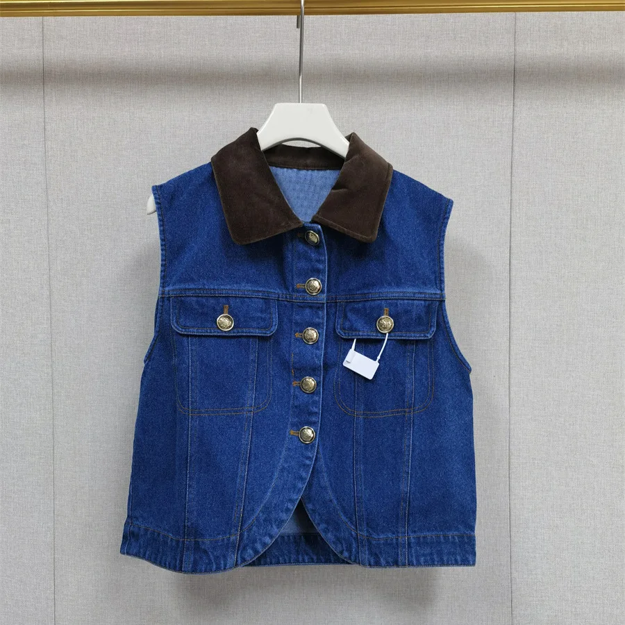 سترة جينز بدون أكمام بياقة دائرية وألوان متباينة فرنسية لخريف 2025 - خزانة ملابس متعددة الاستخدامات أساسية #6