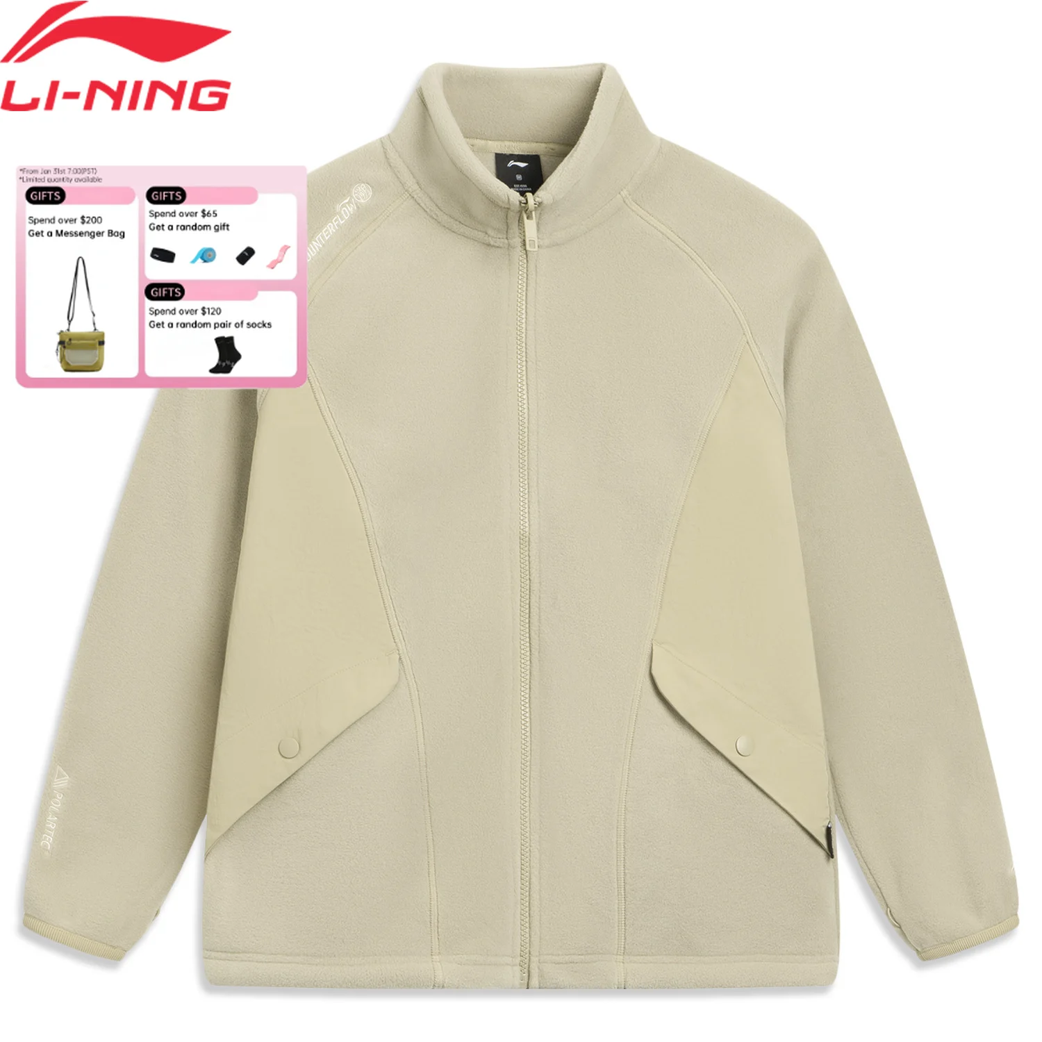 

Li-Ning Women's Outdoor Fleece Full-zip Coat 100%Polyester Regular Fit LiNing Warm Sports Jackets AWDV912