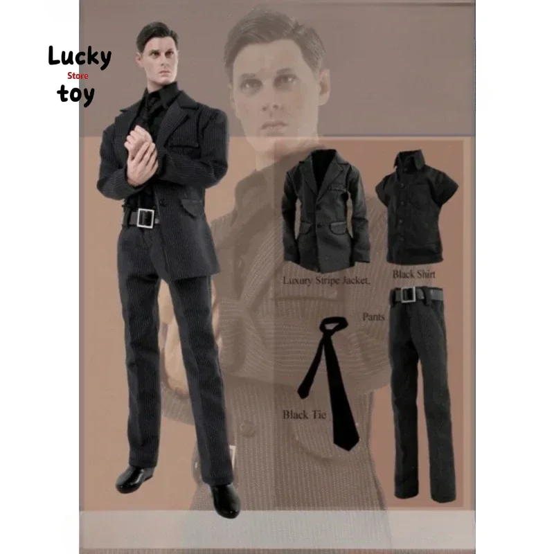 CC187 1/6 Scale Male Retro Business Gentleman Black Striped Jacket Plants Suit Set Clothes Model for 12'' Action Figures Toys