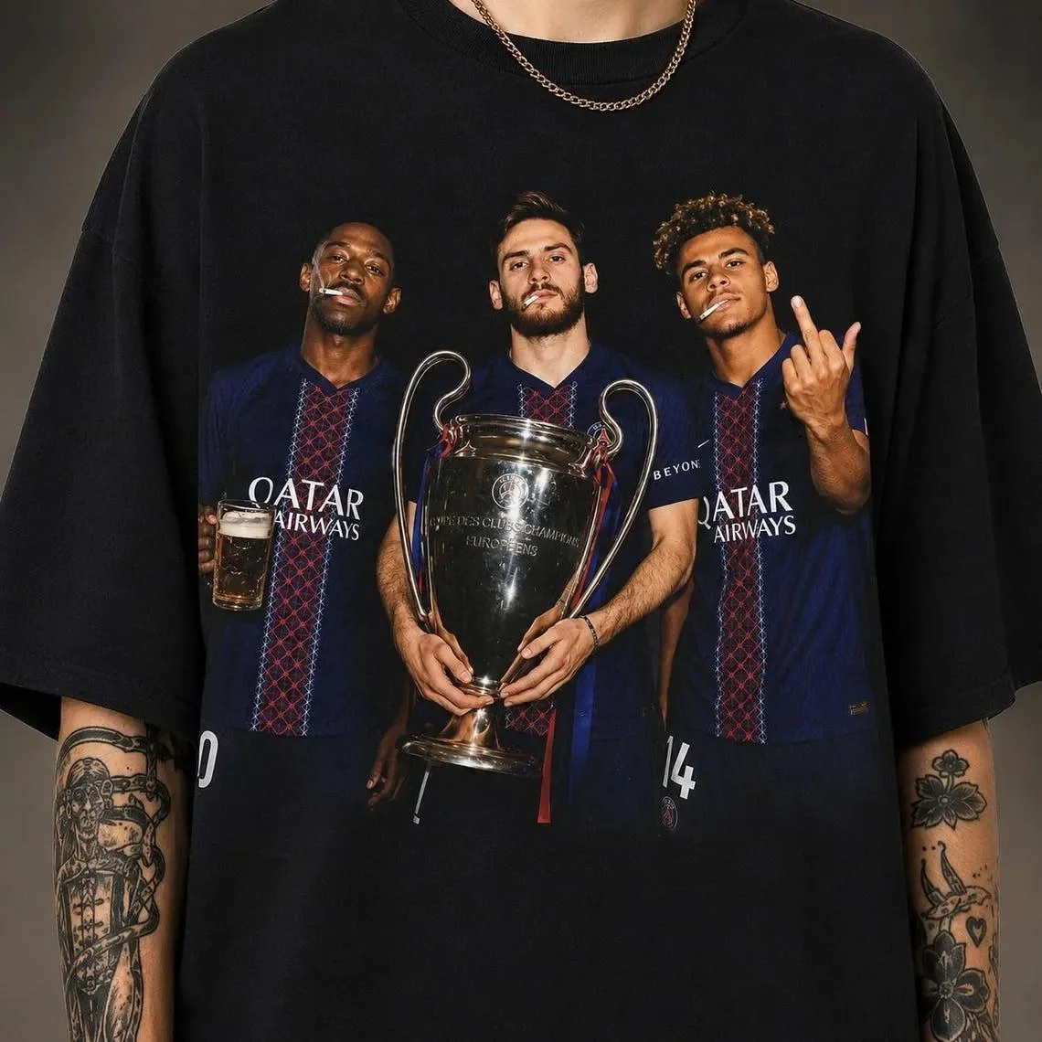 Camiseta de Futebol PSG Champions 2026 para Homens e Mulheres, Moda de Verão em Algodão Y2K, Camiseta de Gola Redonda de Manga Curta, Streetwear