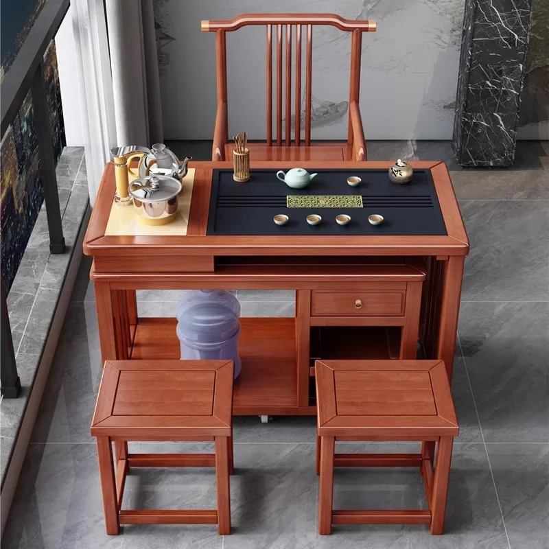 Mobile balcony tea table and chair combination household tea table kettle integrated kung fu small apartment tea table