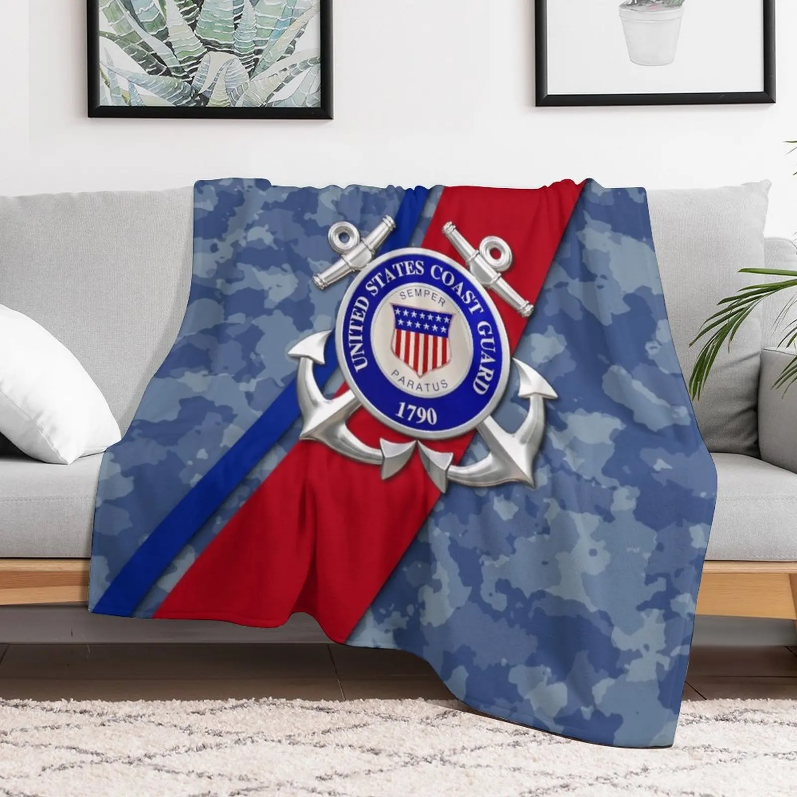 US Coast Guard Throw Blanket Soft Solid Color Blanket for Couch Bed