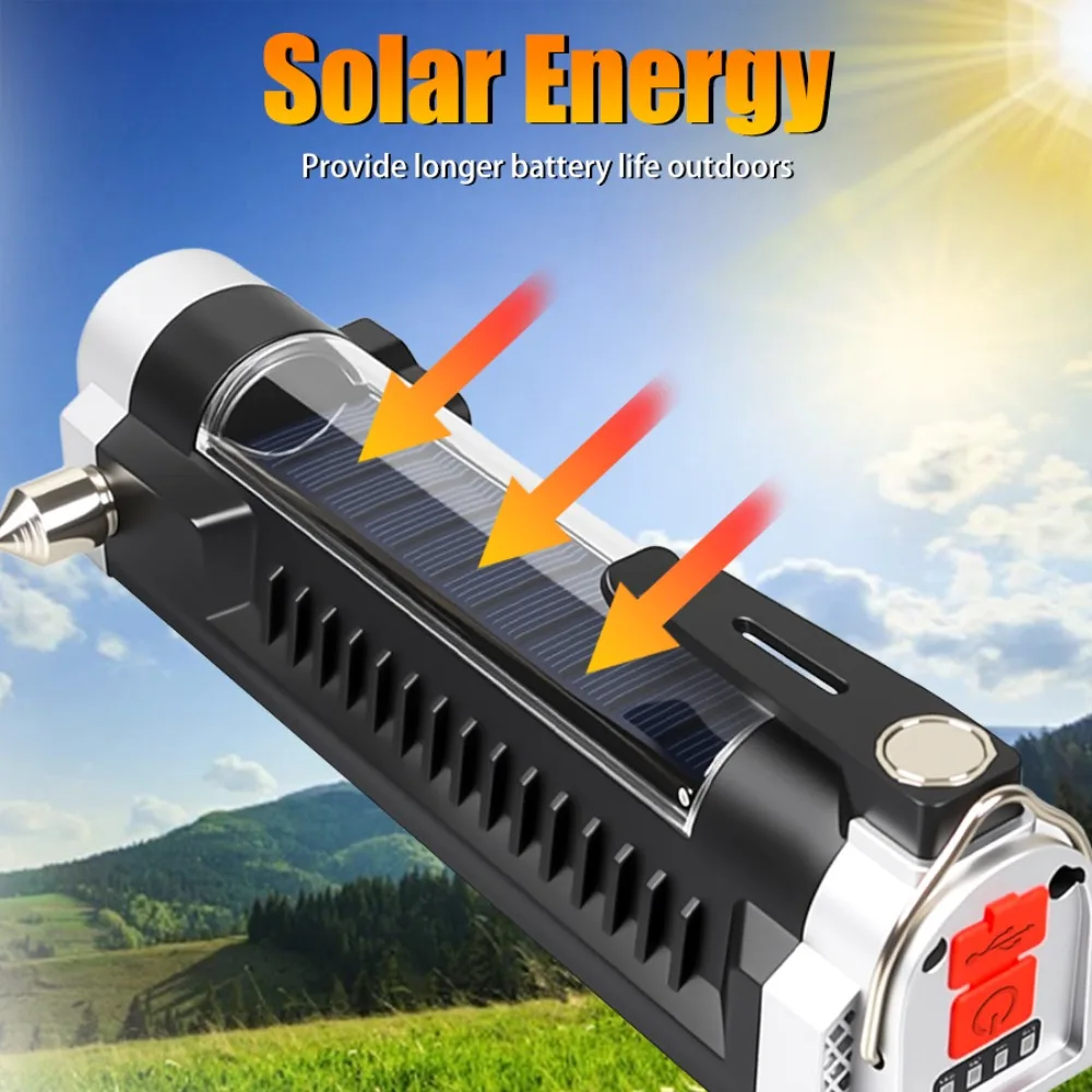 Tragbare Multifunktions-Solar-Arbeitsleuchte Typ C wiederaufladbare Taschenlampe mit Magnet/Haken COB-Lampe Auto-Sicherheitshammer-Laterne