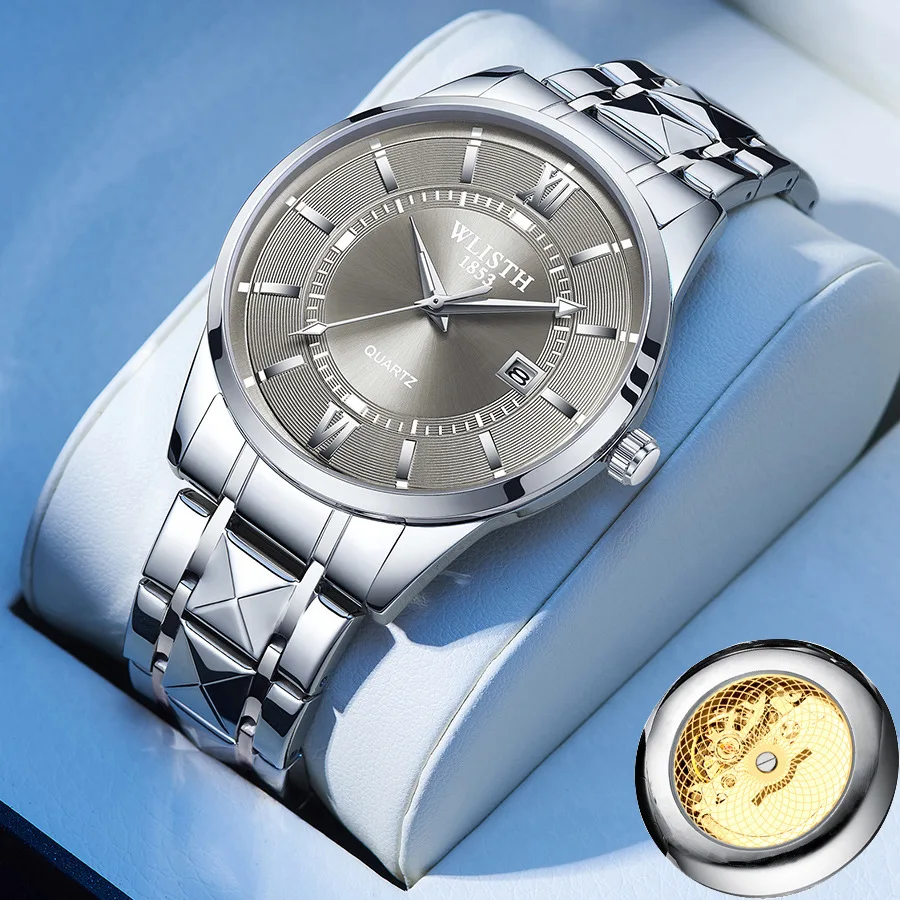 

Men's Dual Calendar Watch - Luminous Waterproof Business Watch, Stainless Steel Minimalist Quartz Watch