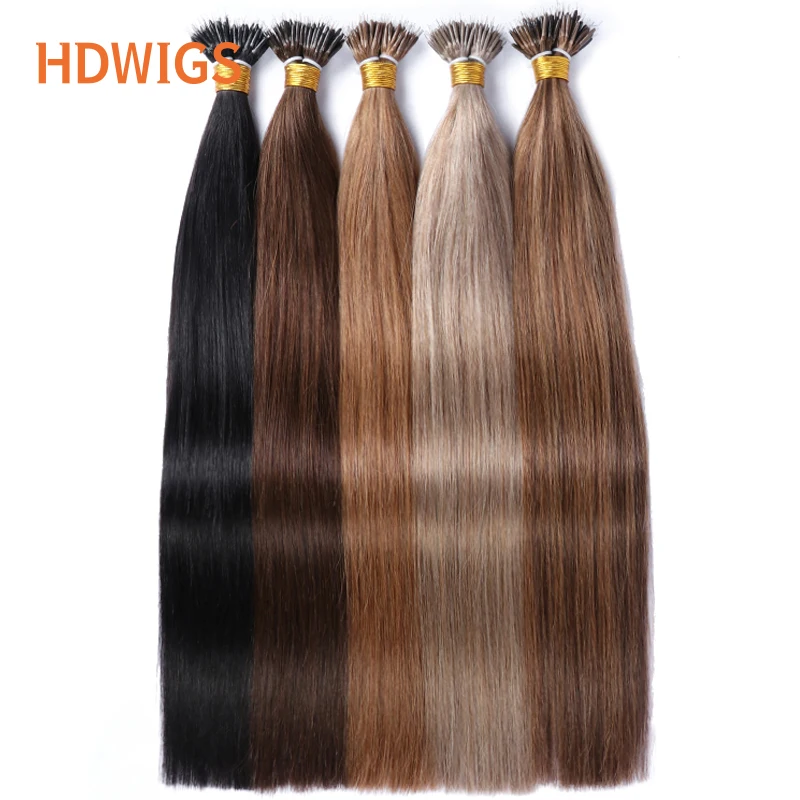 Nano Ring 50Pcs HDWIGS บราซิล Remy Hair Extensions Microlink แคปซูล Keratin ฟิวชั่นผม