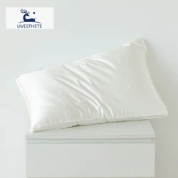 Liv-Esthete Women White 100% Silk Pillow King Queen 3D Style Rectangle Silk Inner Pillow For Sleeping Neck Protection Bed Pillow