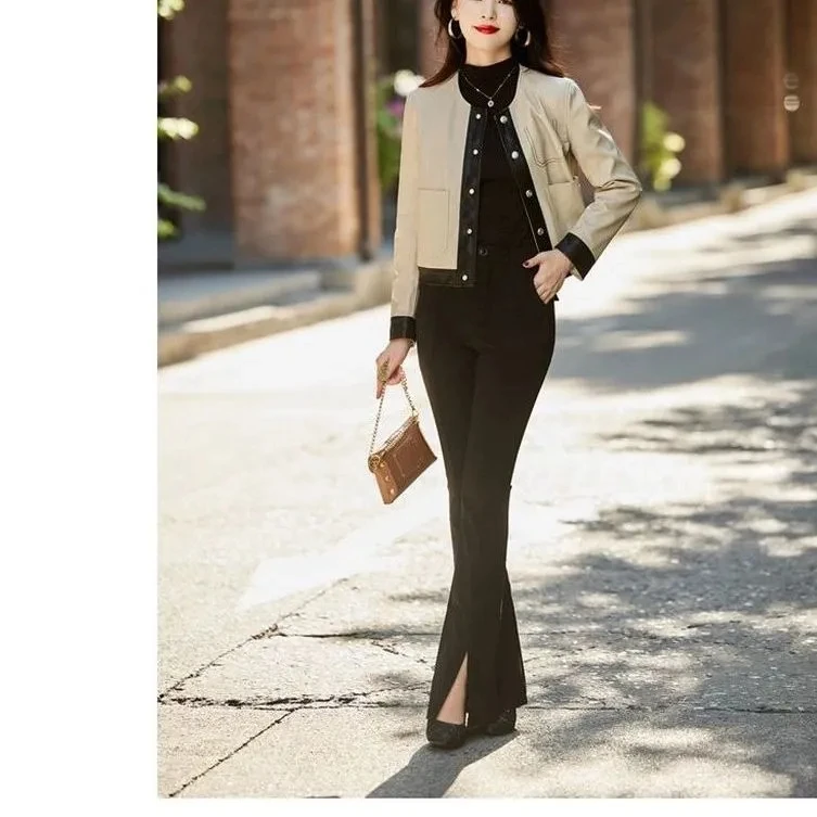 Women's Leather Jacket Light luxury Elegant Smallfragrance Short Spring Autumn Style Women's Jacket Western Fashionable Jacket