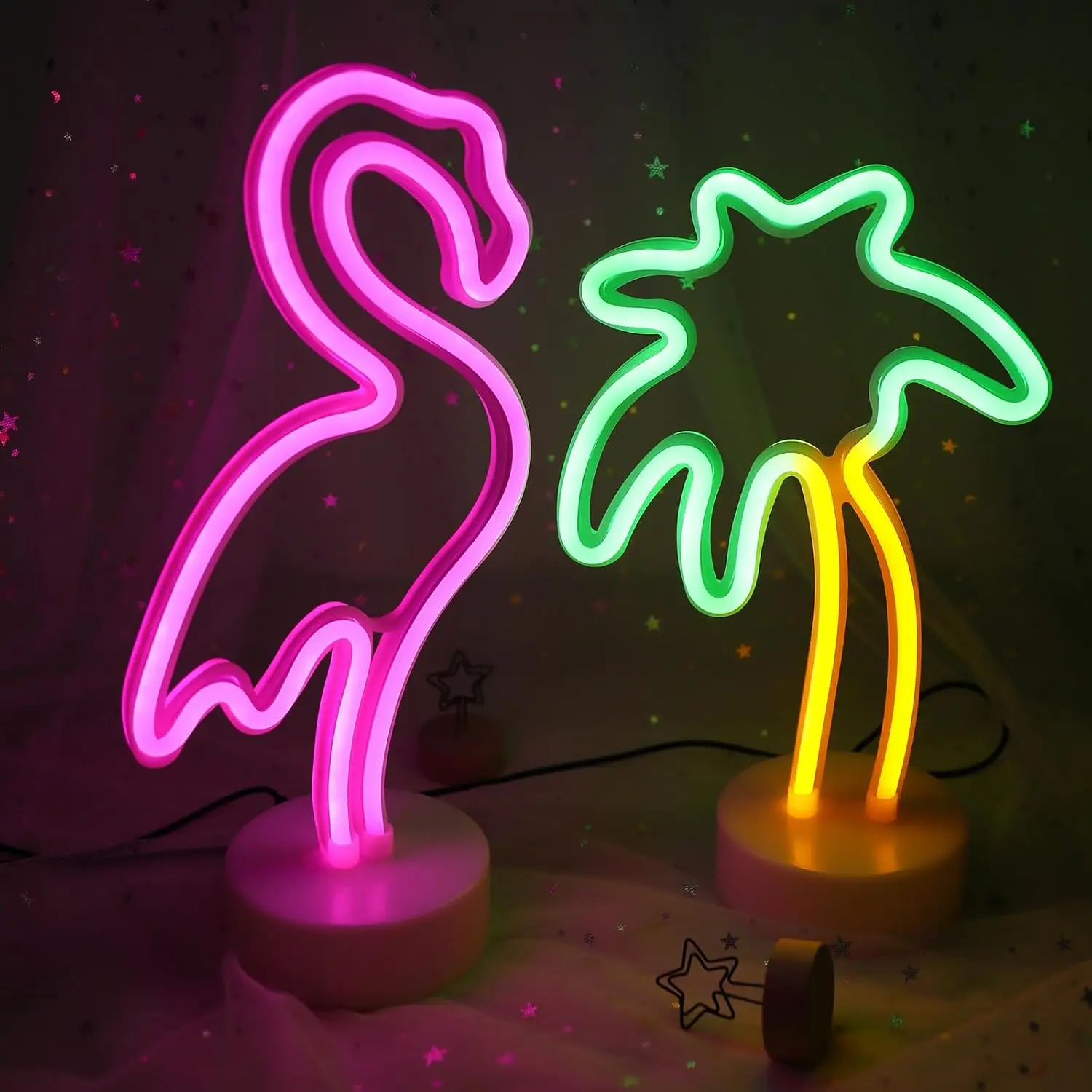Flamingo Palm Tree Neon Table Light USB Battery Operated LED Neon Lamp Bedroom Dorm Party Desktop Night Light Birthday Gift