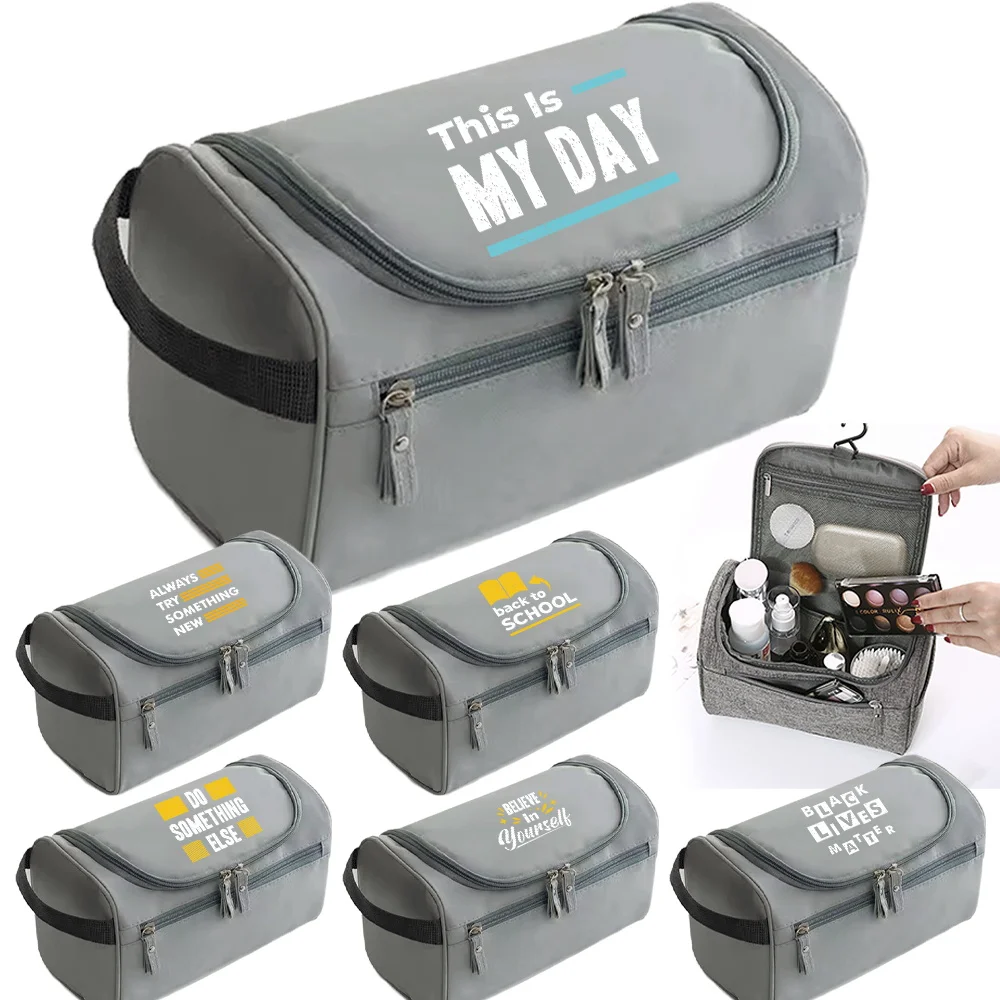 Wash Bag Phrase Printing Series Storage Travel Pouch Zipper Man Women Luxurious Makeup Bag Essential for Washing Up