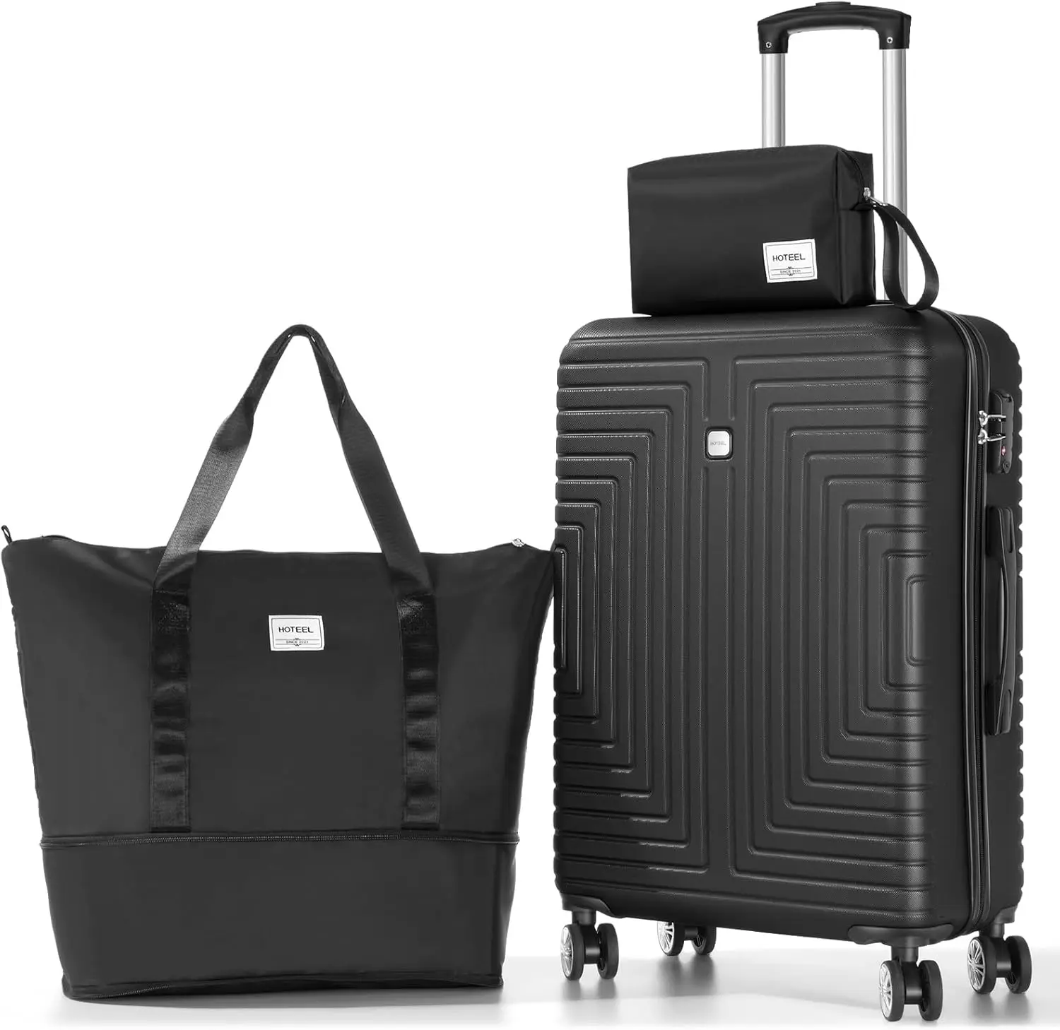 

Набор чемоданов из 3 предметов, твердый корпус из АБС-пластика + ПК с колесами, замок TSA, ручная кладь, черный