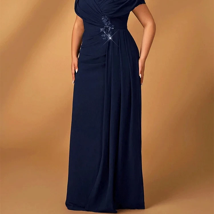 Luxus-Abendkleider für Mütter in Übergröße, Hochzeit, Empfang, Party, luxuriöses, glänzendes Chiffon-Mutter-Abendkleid in Übergröße in Marineblau
