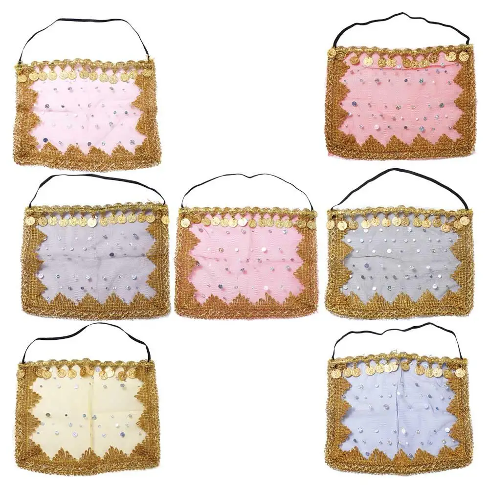 New Women Sequins Indian Dance Belly Dance Costumes Rhinestone Face Veils Mesh Performance Accessories