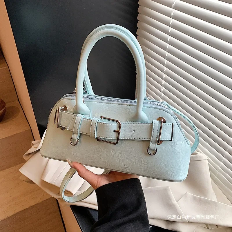 

Chic Belt Design Small Handbags for Women Fashion Textured Zipper Crossbody Bag Lady Daily Out Shoulder Bags