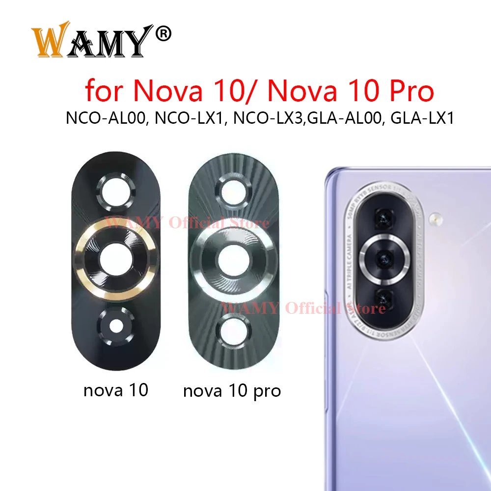 WAMY Rear Back Camera Glass Lens for Huawei Nova 10 /10 Pro NCO-AL00 NCO-LX1 NCO-LX3 GLA-AL00 GLA-LX1 With Sticker