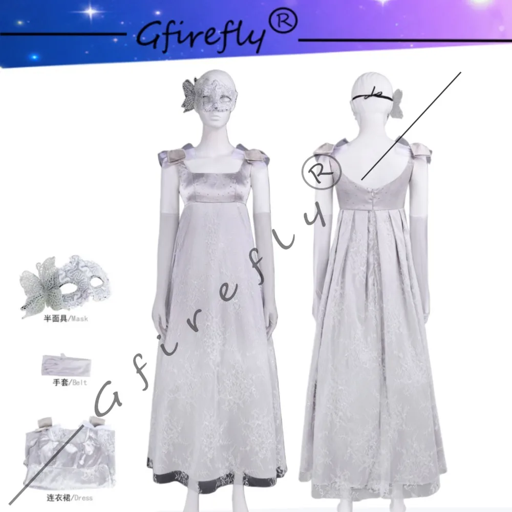 

Medieval Regency Era TV Drama Inspired White Long Gown Dress Mask Accessories Halloween Dinner Party Stage Performance Outfit