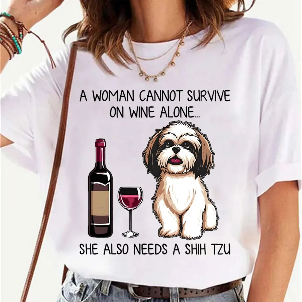 

Shih Tzu and Wine Funny Dog Kawaii Harajuku T Shirts Women Cute Ullzang Cartoon T-shirt 2000s Funny Tshirt Graphic Tops Tees Y2k