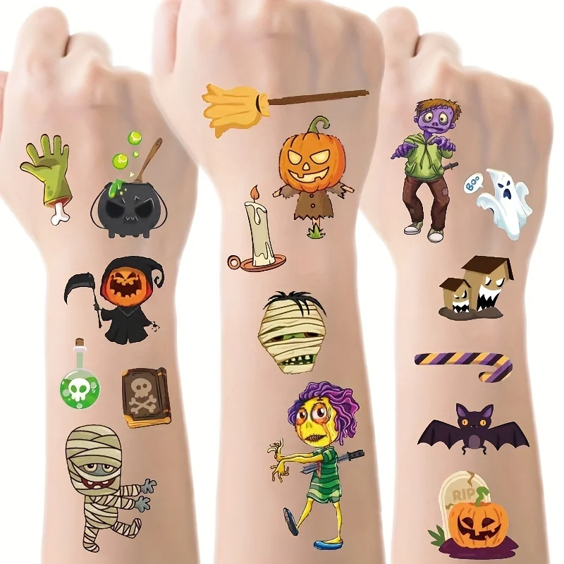 10 Sheets Halloween Pumpkins Ghost Tattoo Sticker Temporary Fake Tattoo Arm Hands Body Waterdichte Tatouages Pour Kids Toy Gift