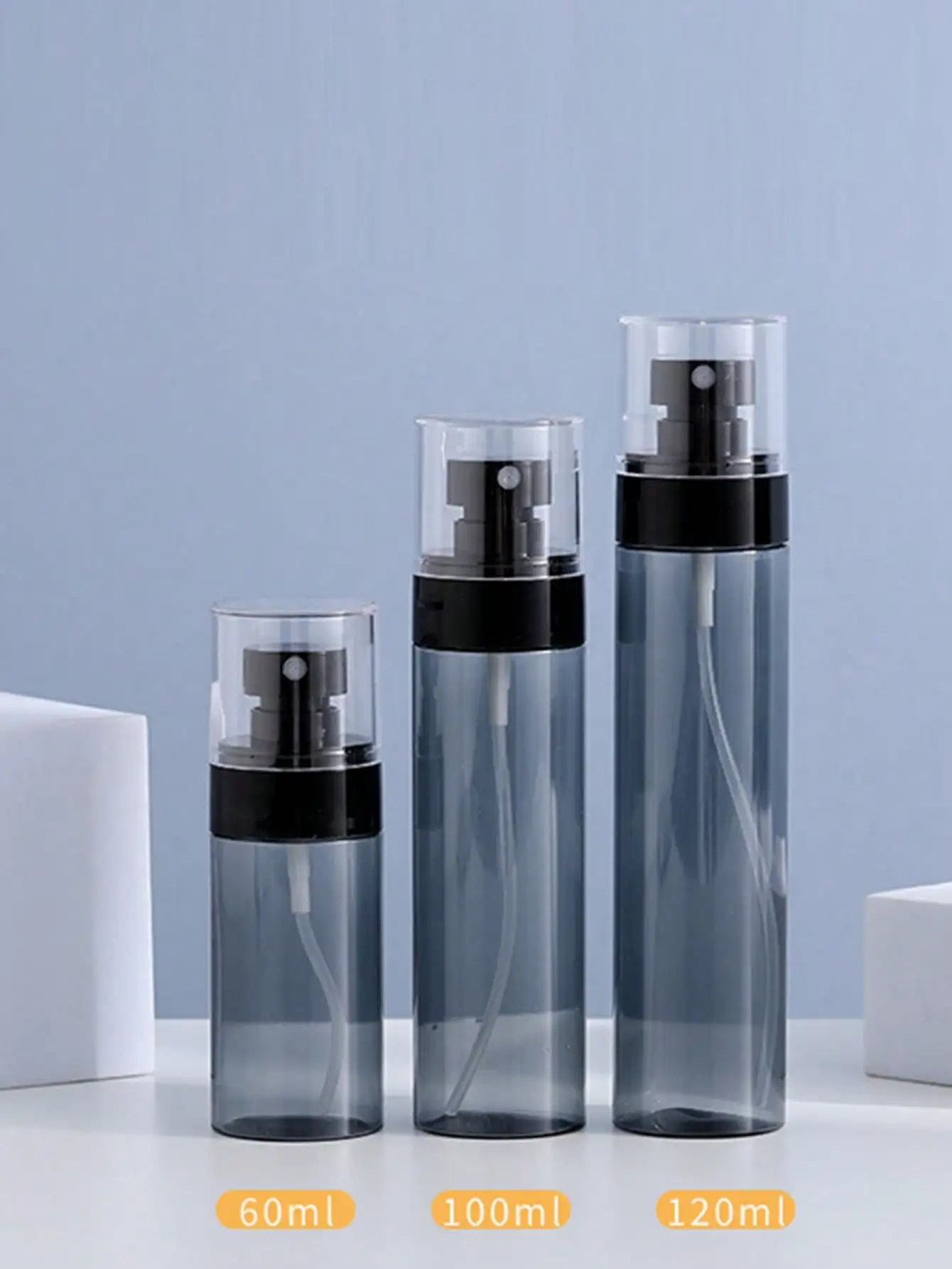 Juego de 3 botellas portátiles de viaje (60 ml/100 ml/120 ml) — Set de artículos de tocador con botellas pulverizadoras al vacío para dispensar perfume
