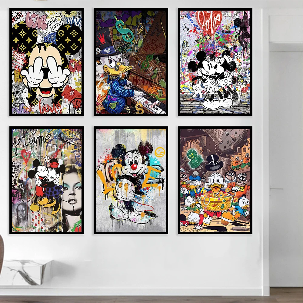 

MINISO Disney Graffiti Mickey Mouse Donald Duck Wall Art Posters Modern Home Room Decoration Canvas Painting Mural Picture Print