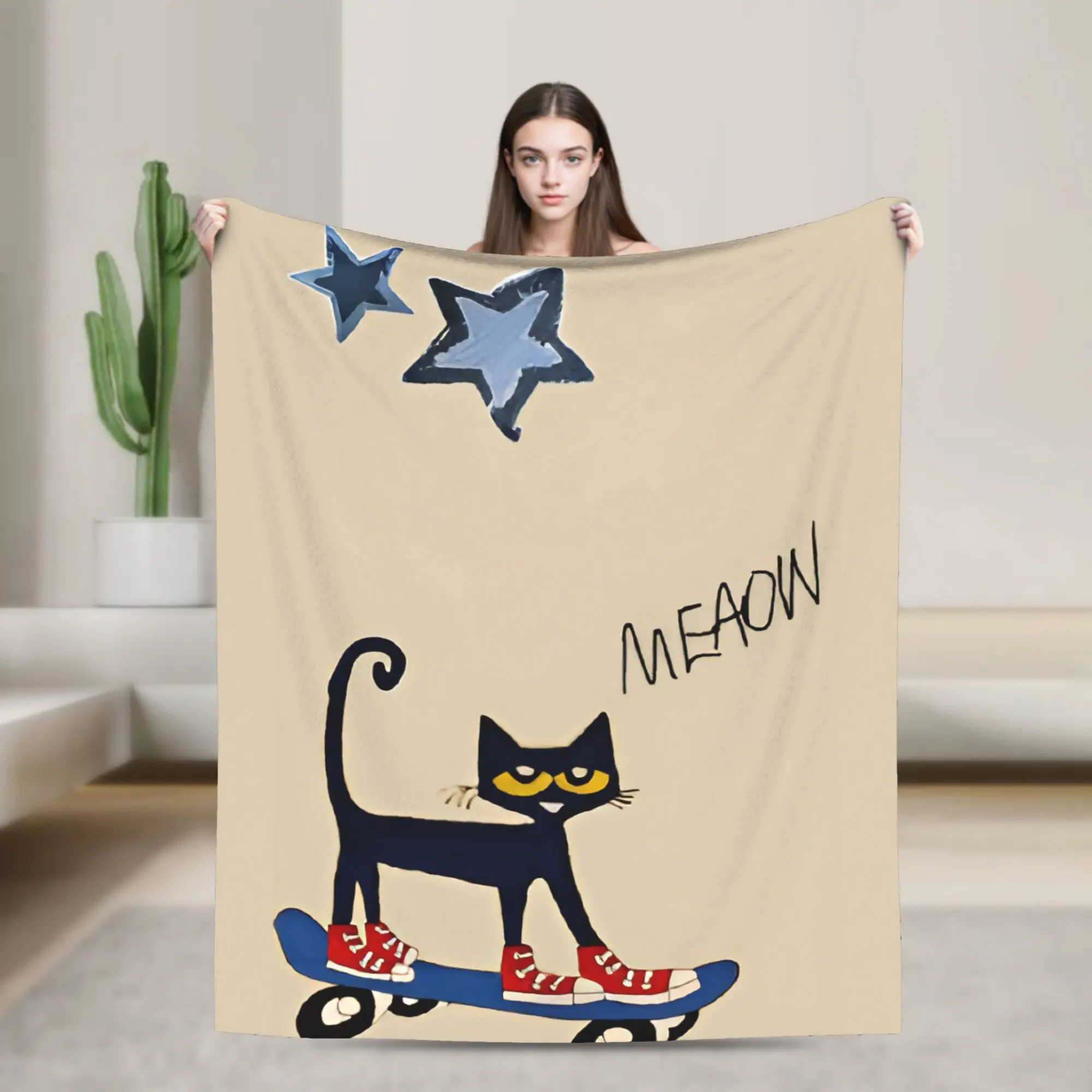 Pete the Cat  Skateboarding Blankets  Flannel Funny Breathable Throw Blankets for Bedspread Summer,