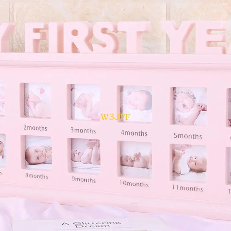W3JF إطار صور مبتكر للعائلة ديكور الحفلات الأولى للأطفال بيبي بوي فتاة أول سنة واحدة 12 شهر هدايا حديثي الولادة
