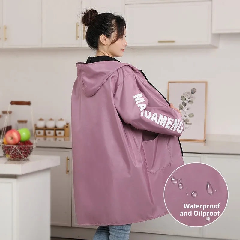 

Thiened Fce Waterproof Oil Resistant Apron Long Sve Warm Workwear for Adults Winter Cooking Kitchen Bib Overalls