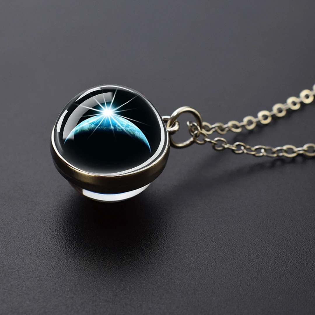 Nature  Ecological Necklace  Galaxy Planet  Double sided Spherical Glass Necklace  Party Jewelry  Friend Gift