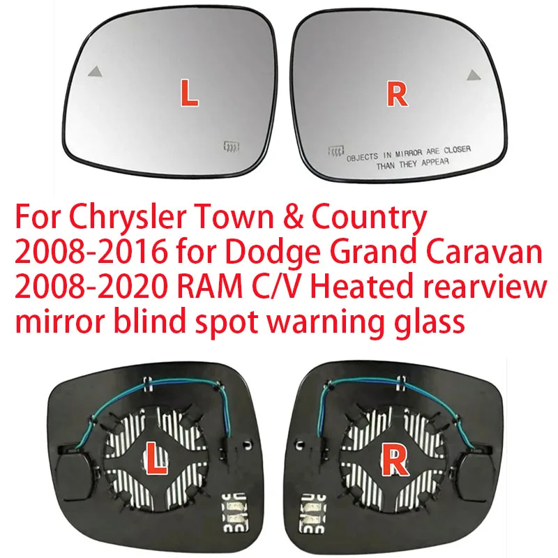 

For Chrysler Town & Country 2008-2016 for Dodge Grand Caravan 2008-2020 RAM C/V Heated rearview mirror blind spot warning glass