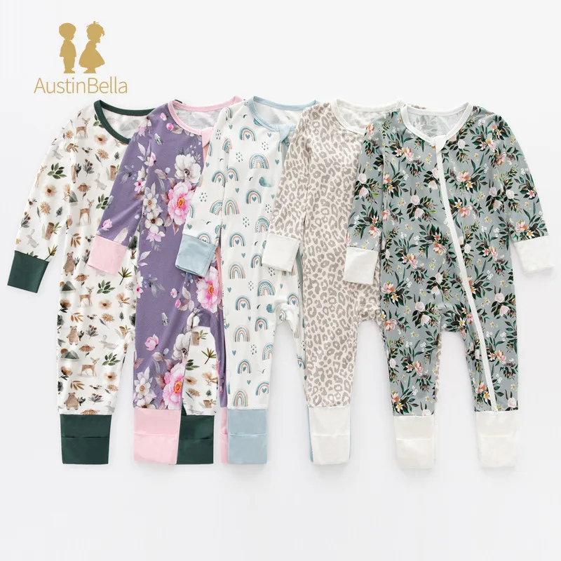 

Austin&Bella Bamboo Fiber Baby Rompers Spring Autumn Long Sleeved Double Zipper One-piece Bodysuit Newborn Jumpsuit Baby Pajamas