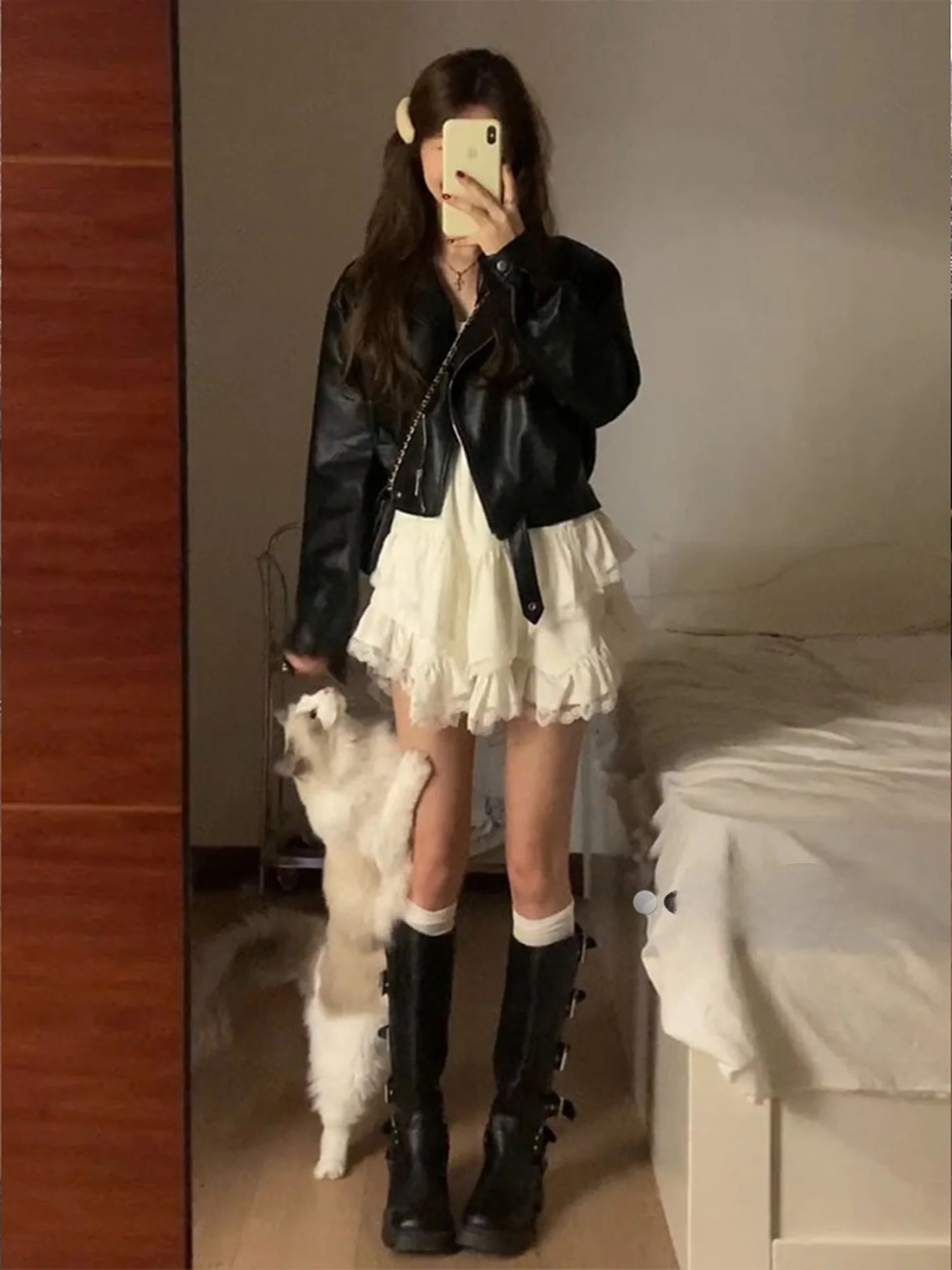 Bla PU 가죽 자켓 여성용 레트로 아메리칸 슬레 스위트 쿨 바이커 코트 초가을 겨울 소형 사이즈 대형 패션