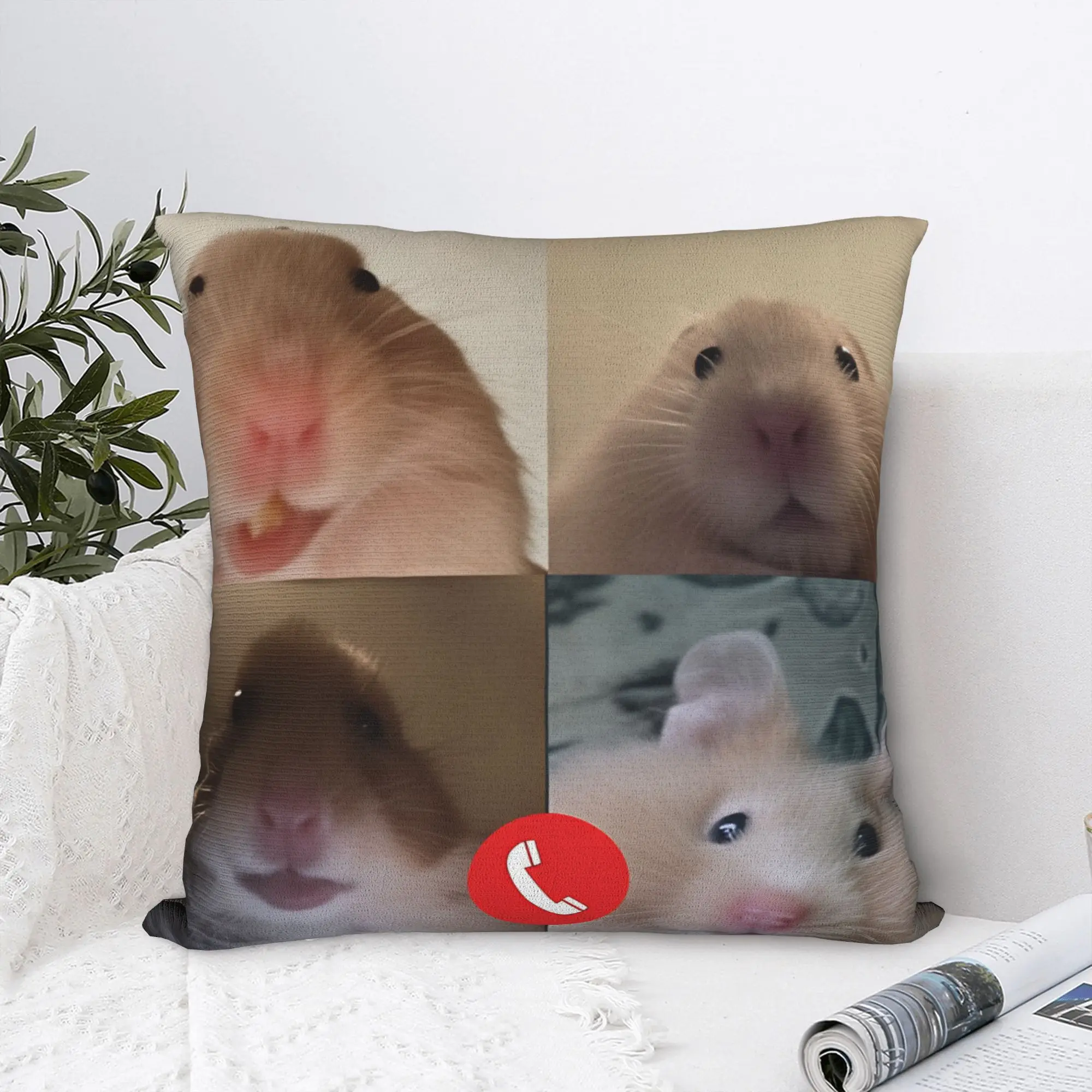 Hamster Meme Calling Square Pillow Case  Cushion Cover Customized Zippered Decor Pillowcase for Home 18