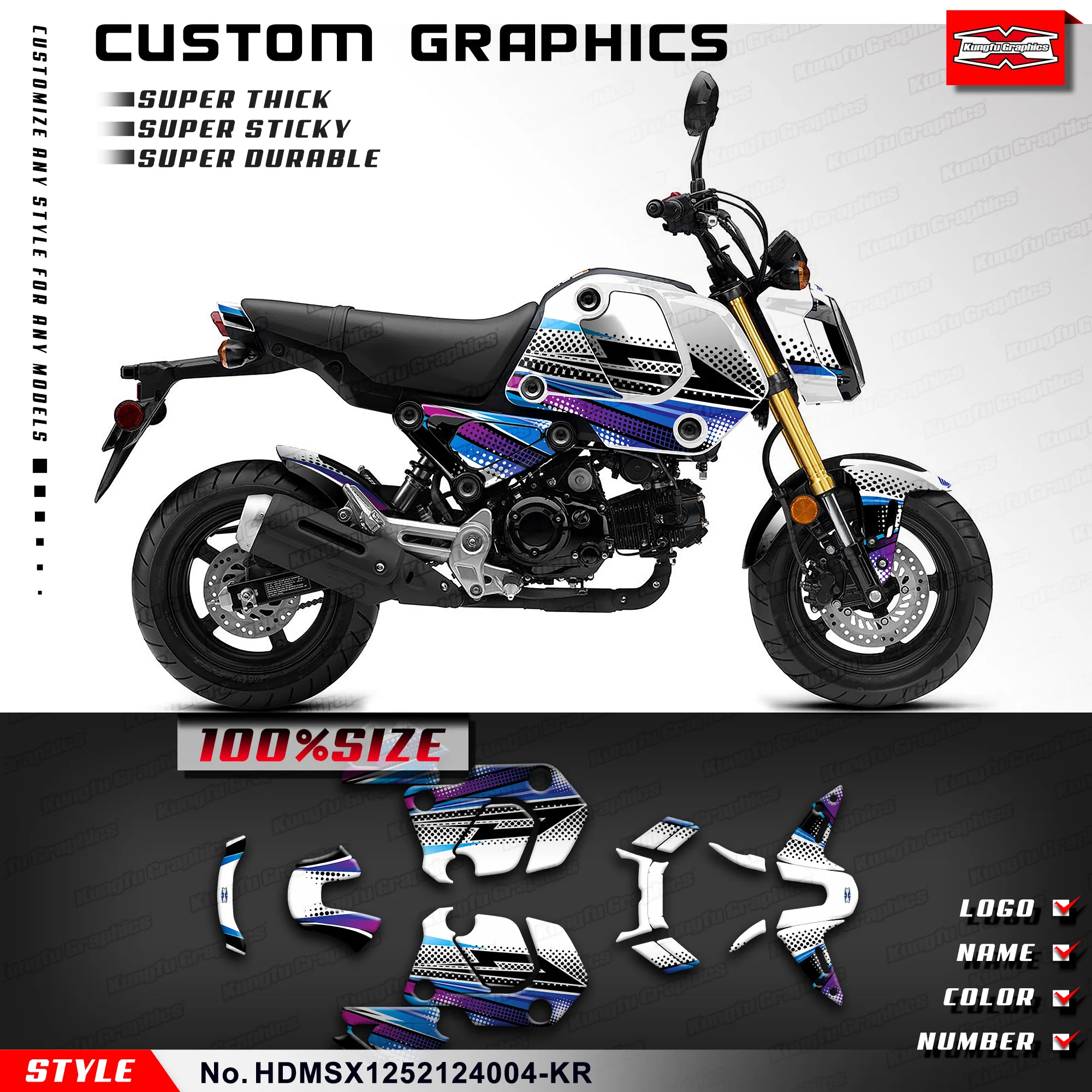 

KUNGFU GRAPHICS Sticker Sheet Motorcycle Decals for HONDA Grom MSX 125 2021 2022 2023 2024, Minibike,HDMSX1252124004-KR