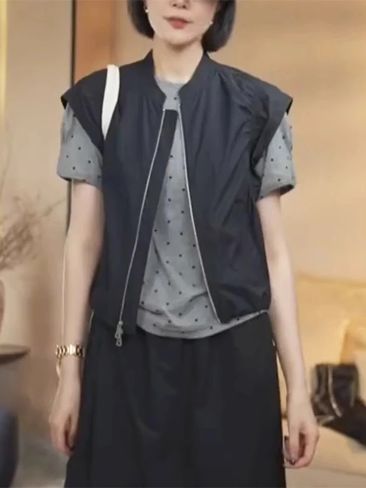 

Элегантный тонкий жилет на молнии для женщин: новая летняя модель, повседневный модный топ без рукавов, свободный крой, для офиса и на каждый день, цельный.