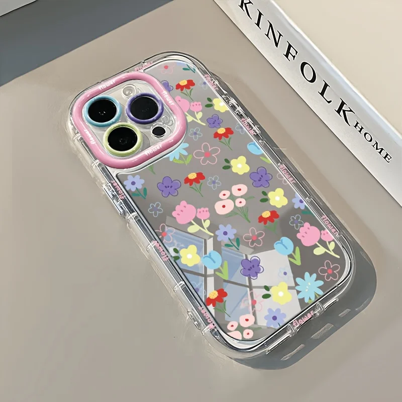 Bunte Blumen-Graffiti Air Cushion Spiegel-Handyhülle für iPhone 17 15 14 16 Pro Max 13 12 11 Pro XR XS 8 Plus 17Air Girl Cover – Detail 2