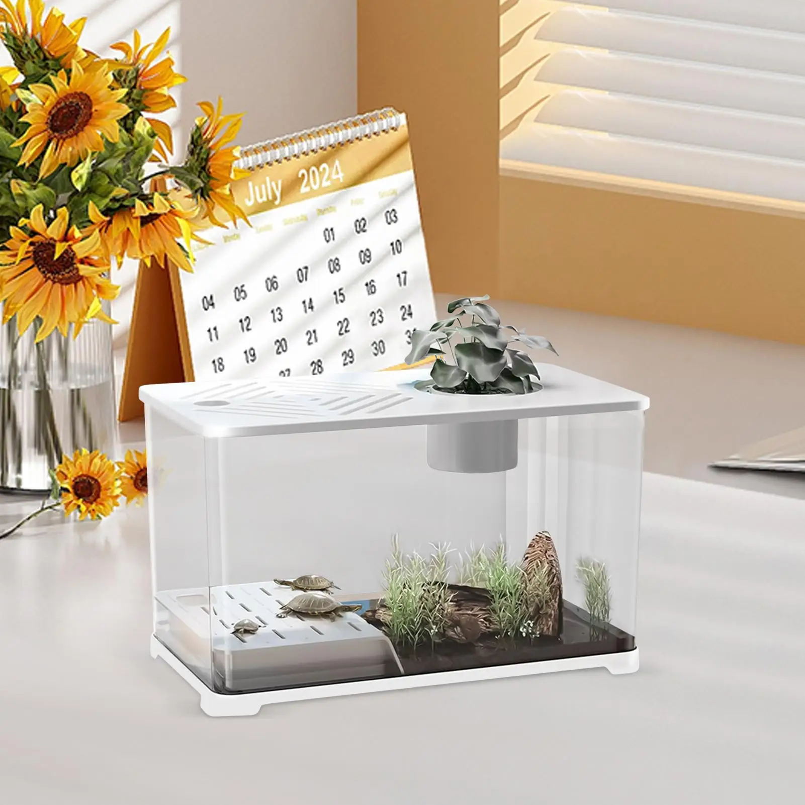 

Aquarium Tank Large Aquarium Kit Desk Fish Tank Modern Container With Turtle Resting Area Home Decorations For Betta Shrimp
